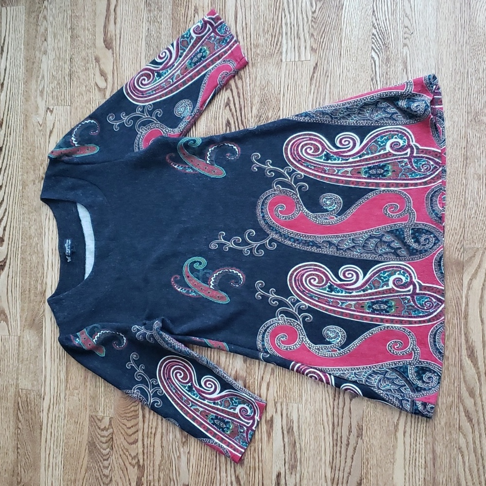 (S) Papillon Vancouver Los Angeles Paisley Print Colorful Sweater Dress Long Top
